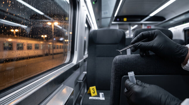 Forensic Investigator Collecting Evidence Inside a Train Carriage