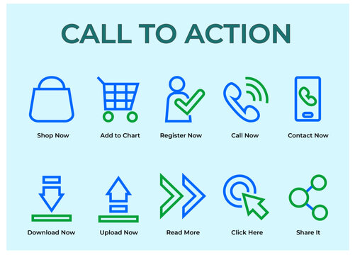 Call to Action Icon Set, Shopping, Contact, Download and Engagement