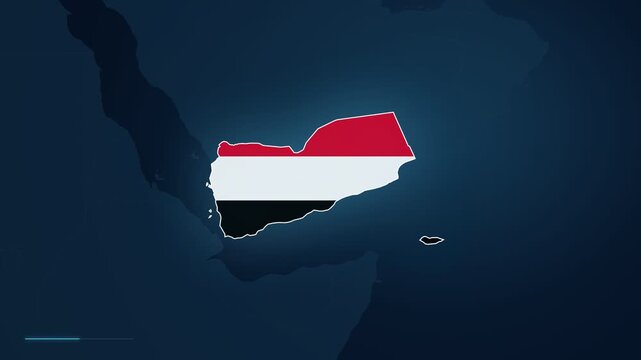 Digital map footage zooming in to highlight the city of Sana in Yemen, Asia, with a location pin and geographic locator displayed