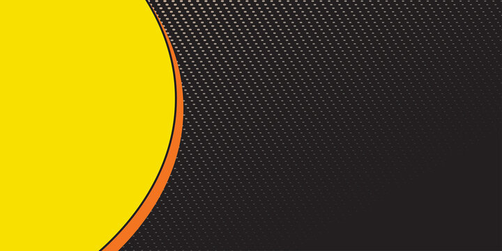 Abstract geometric background featuring a large bright yellow circle with an orange outline, black negative space, and a halftone dot pattern creating a modern dynamic effect.