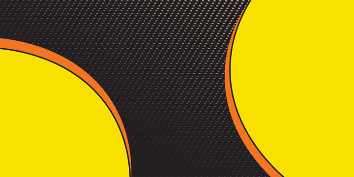 Abstract geometric background featuring a large bright yellow circle with an orange outline, black negative space, and a halftone dot pattern creating a modern dynamic effect.