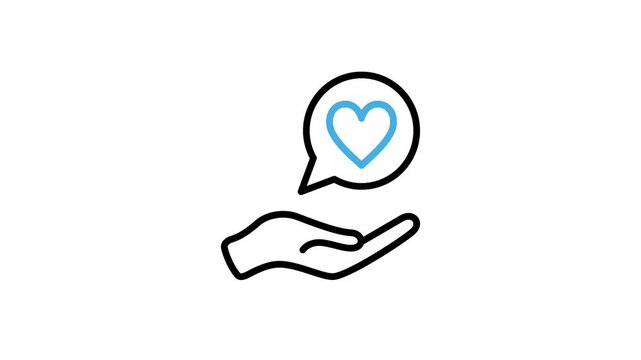 Animated receiving or sending messages of love icon for feedback, like and favourite emoticon. Hands with chat speech bubble for social media reaction. Motion graphics video with alpha channel