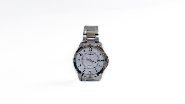 Kediri, East Java, Indonesia &ndash; August 16, 2026: Metallic Wristwatch with Dark Dial Photographed in Multiple Angles