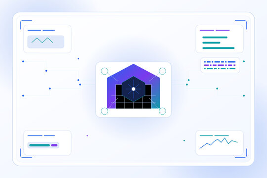 Abstract geometric data visualization with charts and graphs on a clean digital interface