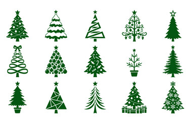 Obraz premium Collection of decorative green christmas trees in various styles and designs