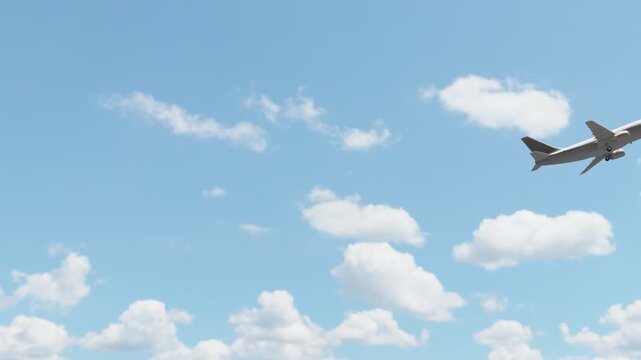 Commercial airplane flying in the sky, ideal for travel, aviation, transportation, airline, and air travel concepts. Travel, tourism.