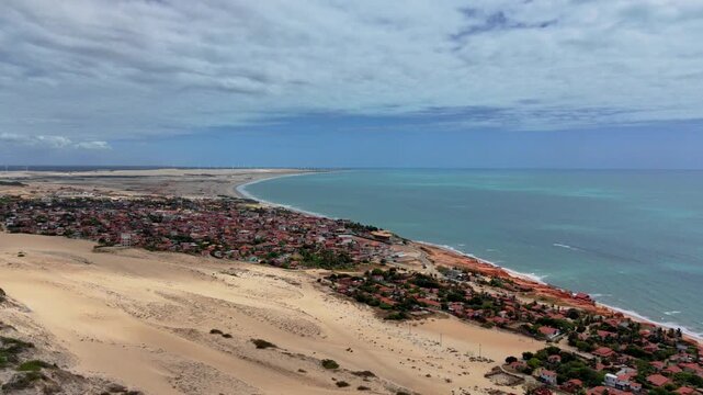 Aerial View of Coastal Town with Wind Farm in Distance, Canoa Quebrada