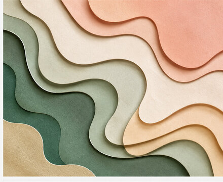 Abstract layered paper cut background with organic flowing shapes in soft earthy colors l