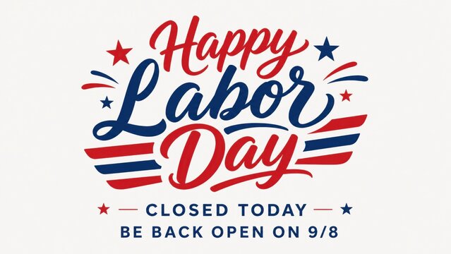 Happy labor day celebration closed sign with reopening date