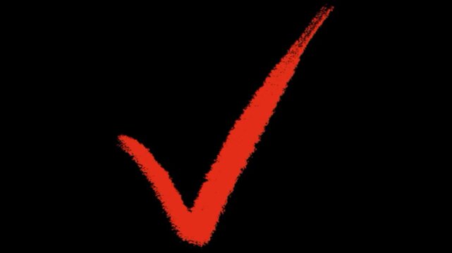 Red chalk check mark icon isolated on transparent background drawn textured stroke success symbol choice voting approval motion graphic element video design