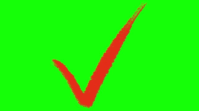 Red chalk check mark icon isolated on transparent background drawn textured stroke success symbol choice voting approval motion graphic element video design