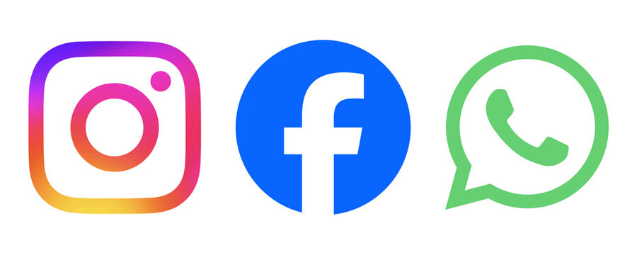 Instagram facebook and whatsapp logos for social media and messaging editorial.