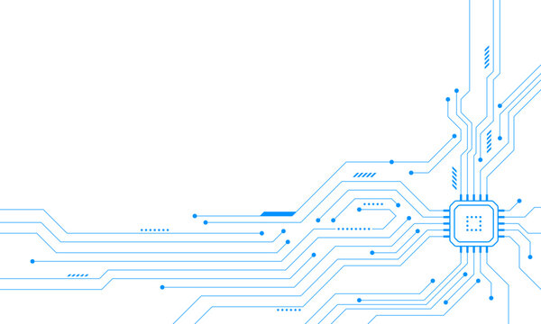 Abstract technology background with circuit board lines and microchip
