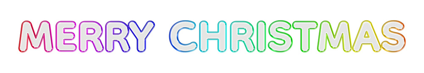 Merry Christmas 3D Glass Typography with Multicolor Rainbow Metallic Border and Neon Glow, Transparent Glossy Glass Text Effect, Colorful Futuristic Christmas Holiday Greeting Design Element Isolated  © Soapbeer