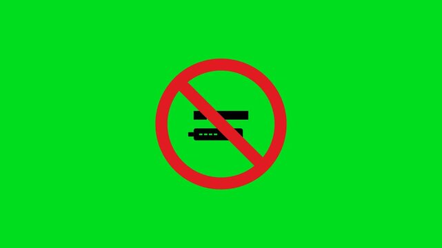 A red prohibition sign placed over a black icon on a vibrant green background