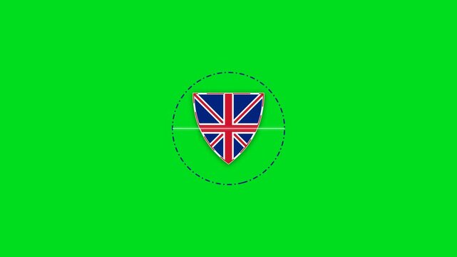British union jack flag shield icon centered on a bright green background
