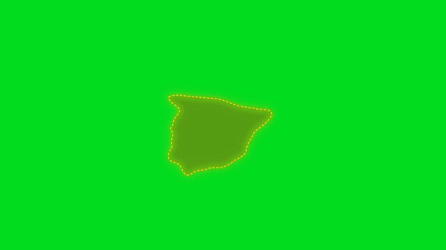 A stylized golden outline map of spain isolated on a vibrant green background