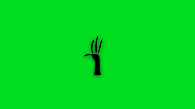 A black silhouette of a clawed hand isolated on a vibrant green background