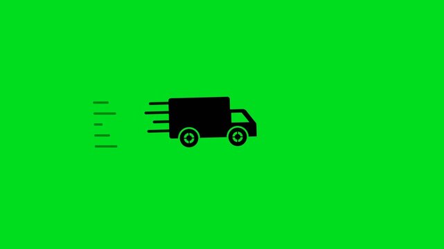 Black silhouette icon of a fast delivery truck on a vibrant green background