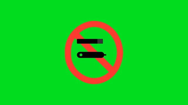 A red prohibition sign placed over a black electronic cigarette icon symbol