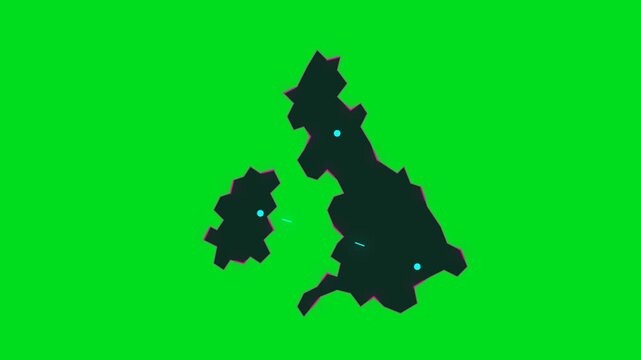 Black silhouette of the united kingdom map isolated on a vibrant green screen