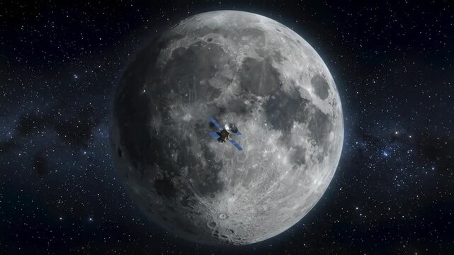 Space Satellite Orbiting Above the Moon &ndash; Sci-Fi Spacecraft Communication Motion Graphic