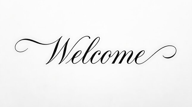 Welcome calligraphy lettering text isolated on white paper background with calligraphy, lettering