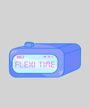 Digital alarm clock displaying flexi time