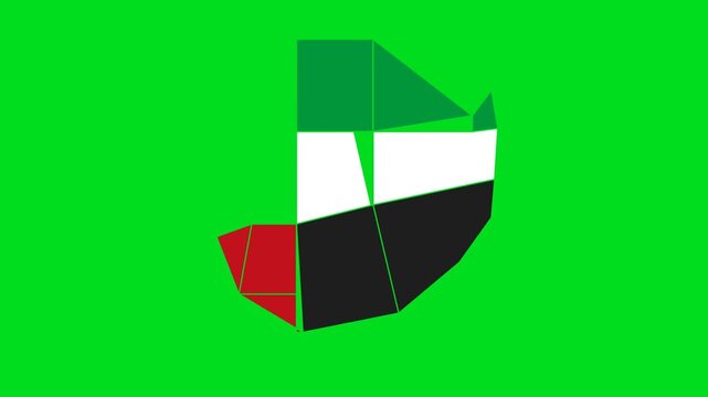 Abstract geometric composition featuring fragmented shapes on green background