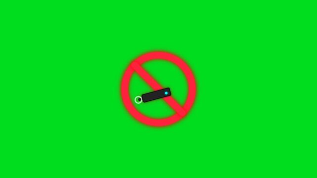 A red circular prohibition sign with a black electronic cigarette inside