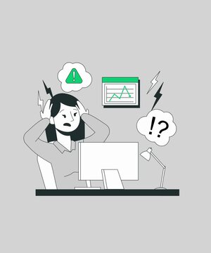 Stressed office worker with declining chart