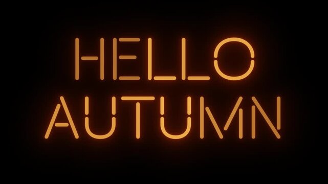 Cozy Orange Neon Sign 'HELLO AUTUMN' with Continuous Loop on Transparent Alpha, Great for Fall Seasonal Shopping Promos