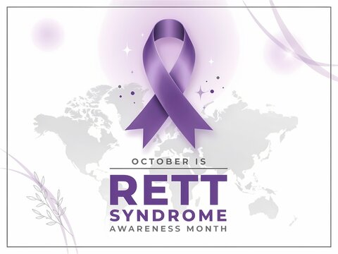 October is rett syndrome awareness month concept with purple awareness ribbon and world map background isolated on white background