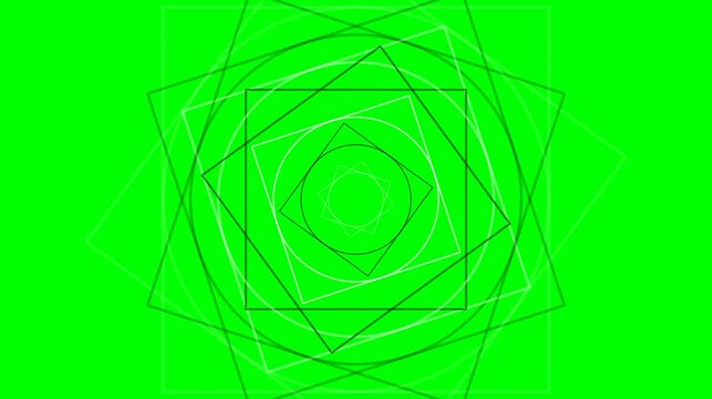 Abstract geometric composition of concentric squares and circles on green