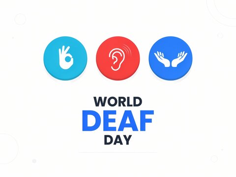 World deaf day concept illustration with sign language hands and ear symbol isolated on white background