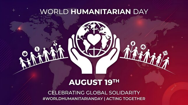 World humanitarian day august 19th global solidarity globe hands vector graphic