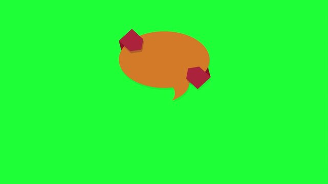 Animated orange speech bubble with red geometric accents on green screen... talk