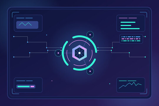 Futuristic digital interface with glowing hexagon data visualization against dark blue background