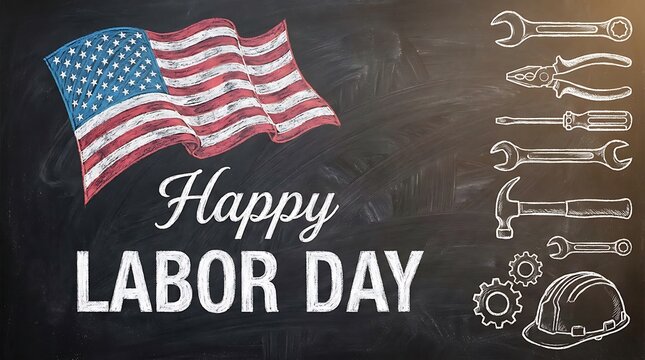 Labor Day USA Labor Day Canada Happy Labor Day message with American flag and tools on chalkboard labor day, american flag, chalkboard