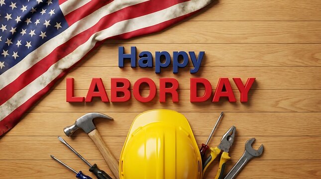 Labor Day USA Labor Day Canada Happy Labor Day with American flag and construction tools on wood happy labor day, american flag, usa