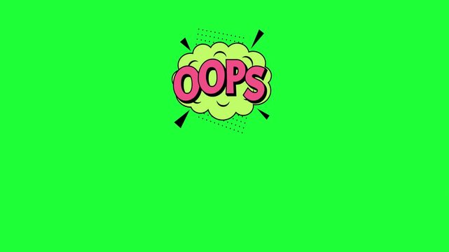 Comic book oops speech bubble animation green screen pop style retro cartoon 
