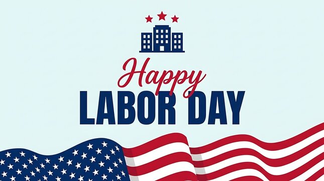 Labor Day USA Labor Day Canada Happy Labor Day with building icon and American flag waves Labor Day, Happy Labor Day, American flag, USA