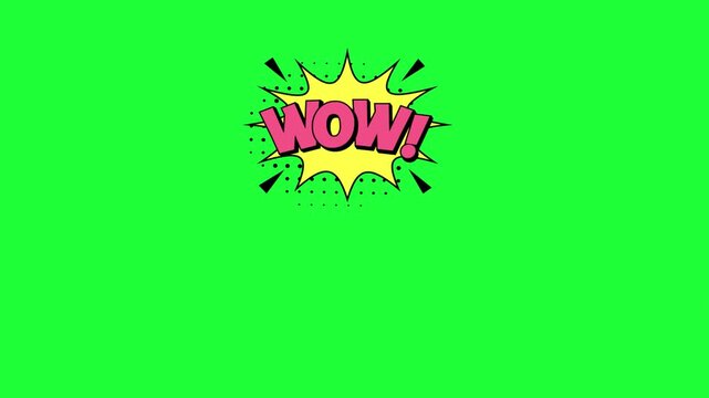 Comic book style w o w explosion burst on green screen background pop 