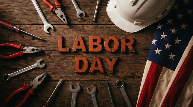 Labor Day USA Labor Day Canada Labor Day Theme With Tools American Flag And Wooden labor day, tools, wrench, pliers