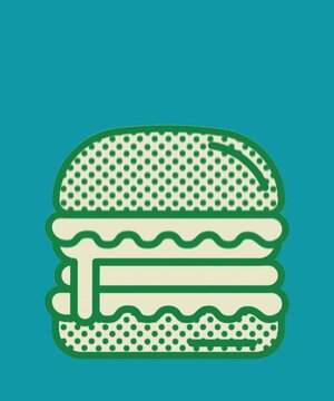 Stylized hamburger with layered ingredients