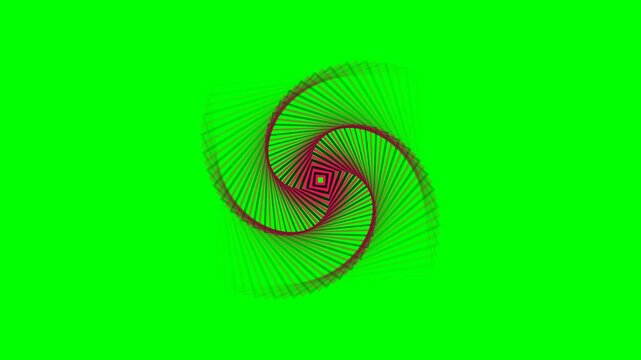 Abstract geometric square pattern with a rotating spiral on green screen