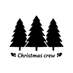 Obraz premium Christmas Crew Pine Trees Silhouette Vector Illustration Isolated On White Background. 