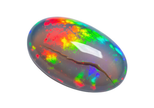 Black opal gemstone with colorful play of color isolated on transparent background