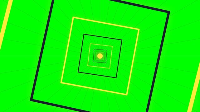 Abstract infinite tunnel of concentric squares with a central yellow dot