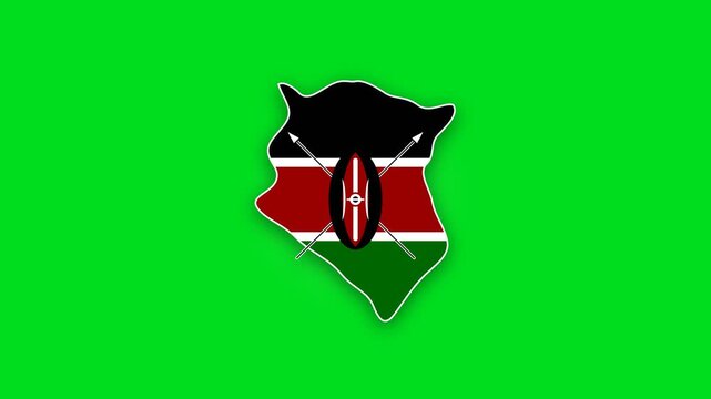 A detailed map outline of kenya filled with the national flag and shield